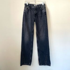 Free People We The Free Rockin Black High Rise Slit Hem Straight Leg Size 26